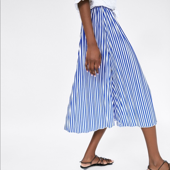 Zara Skirts Zara Blue White Striped Pleated Skirt Poshmark